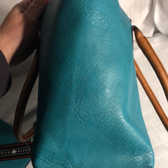 Sofia Vitali 2-in1 Leather Tote Bag Set New #P06Teal - Picture 5 of 8